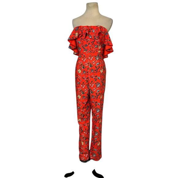 Gianni Bini red green floral strapless ruffled jumpsuit size 6 - Picture 14 of 16